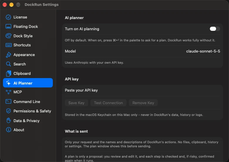 Settings > AI Planner with your own API key