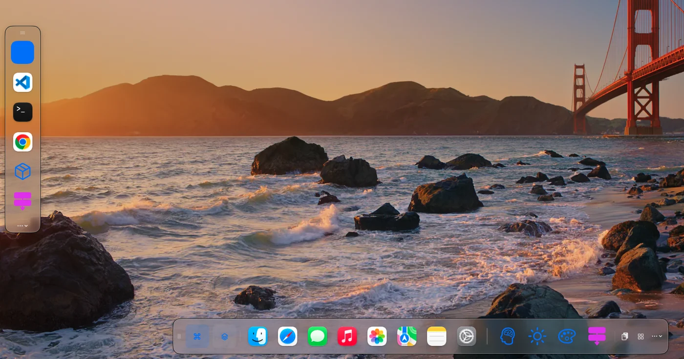 The floating dock over the desktop with two docks