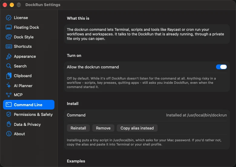 Settings > Command Line