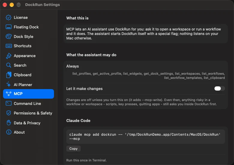 Settings > MCP for AI clients
