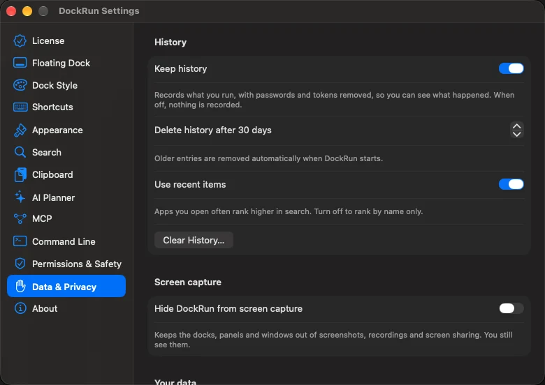 Settings > Data & Privacy