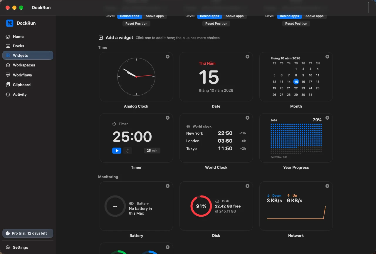 The widget library: clock, date, calendar, timer, world clock and more